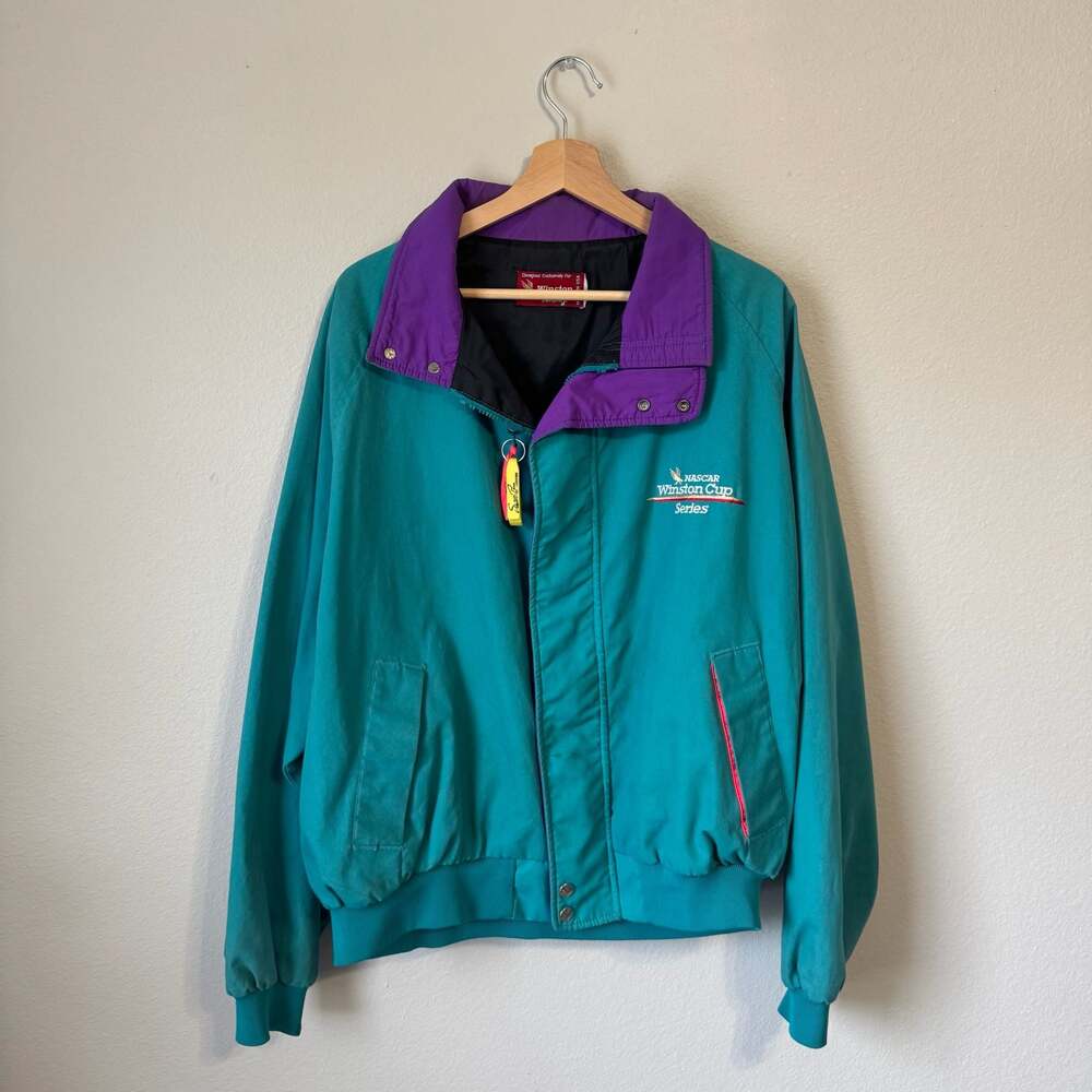 Vintage Swingster NASCAR Winston Cup Series Bomber Jacket Teal Purple Made USA